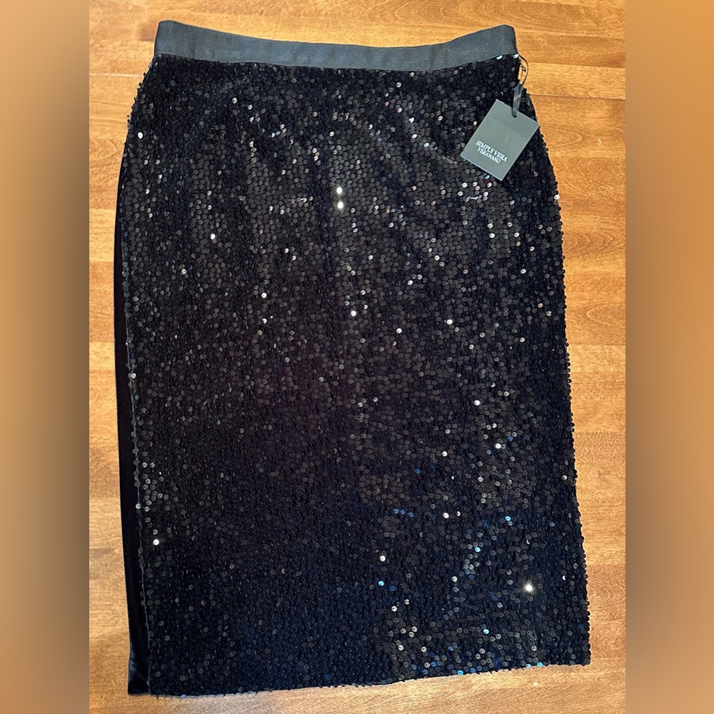 NWT Simply Vera-Vera Wang Sz L Women’s Black Sequins/Velour Longer Skirt $58